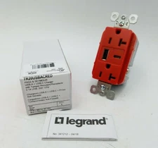 Pass Seymour TR20USBACRED USB-A USB-C Charger Tamper Resistant Duplex Receptacle