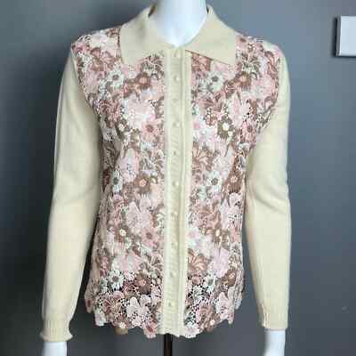 N.Peal London Cashmere cardigan sweater Medium 44 lace applique minimalist