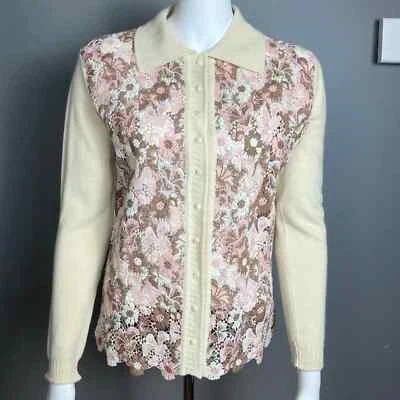 N.Peal London Cashmere cardigan sweater Medium 44 lace applique minimalist