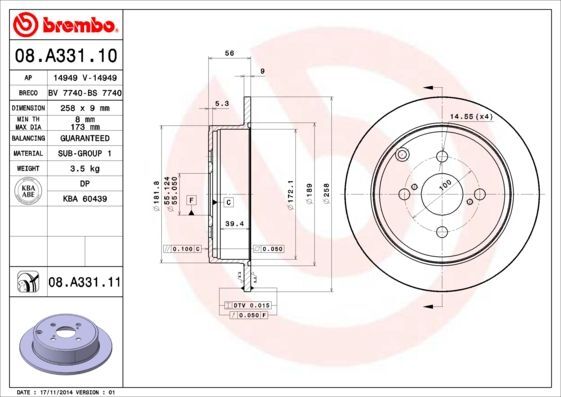 2X Brembo 08.A331.11 Bremsscheibe FüR Toyota-image