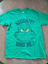Dr Suess The Grinch Naughty Who Me Green Christmas T-Shirt Size Medium