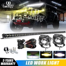 Slim 50" LED Work Light Bar +4" Pods Wire Kit For Jeep Wrangler JL Gladiator JT