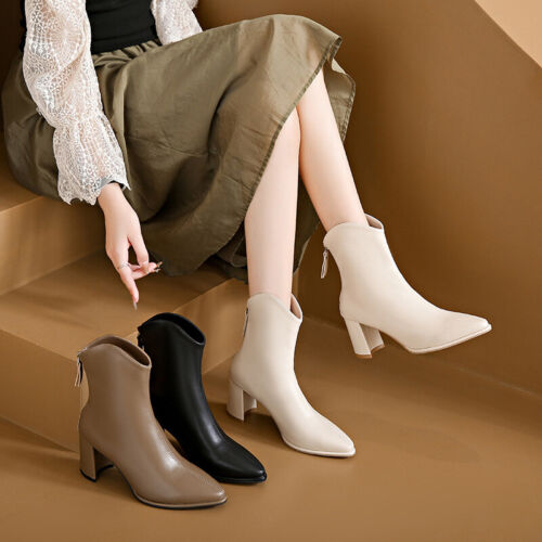 Women Ankle Boots Zipper Booties Formal Ladies Casual Faux Leather Winter Shoes