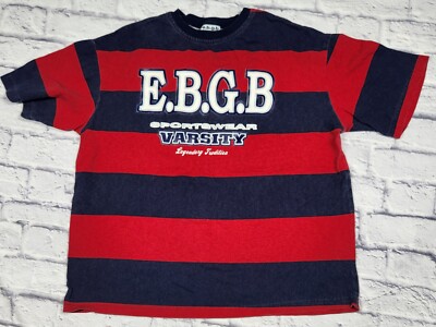 E.B.G.B. Vintage T-shirt Ladies Size Medium Red Blue Striped Short Sleeve