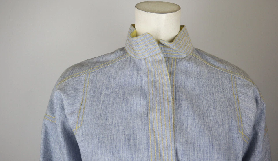 CINTURÓN DE VESTIR CAMISA AZUL Y AMARILLO VINTAGE AÑOS 70 SAKS FIVE AVENUE YOUNG DIMENSIONS Foto 4 de 4