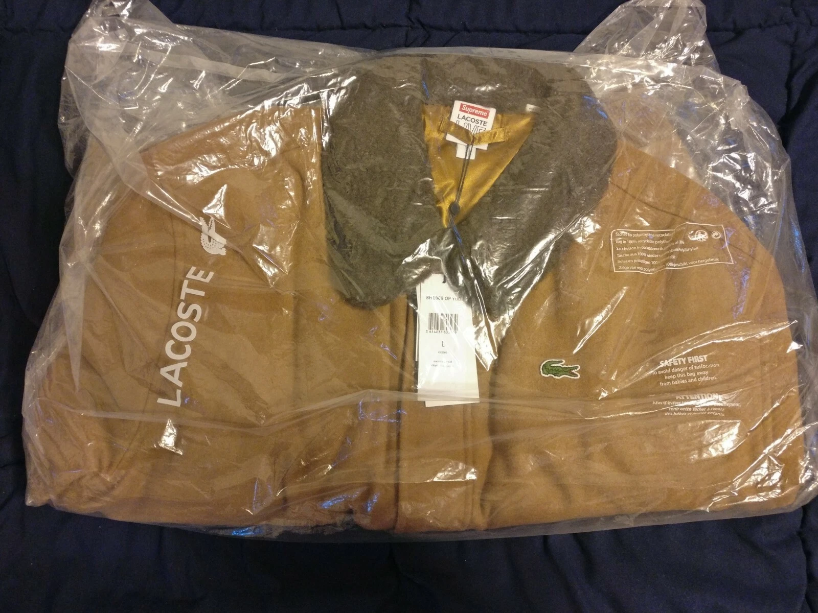 Veste bombardier laine Supreme x LACOSTE bronzage grande 100 % authentique neuve Deadstock DS