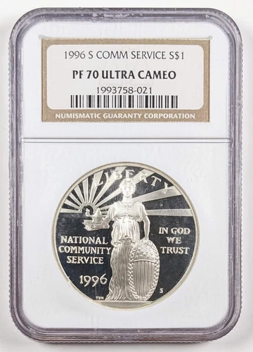 1996 S National Community Service Silver Dollar NGC PF70 Ultra Cameo