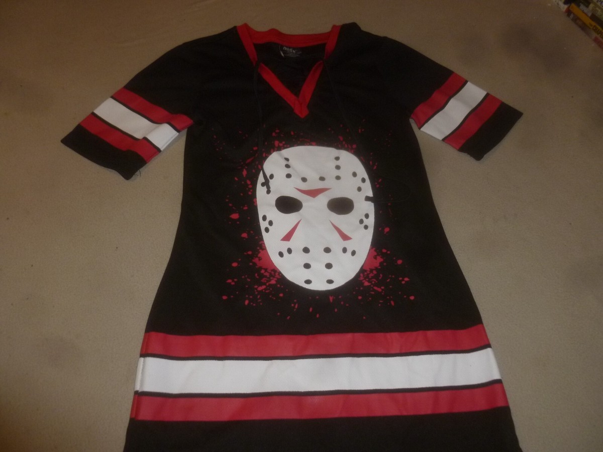 FRIDAY THE 13TH JASON JASON VOORHEES LACED V NECK JERSEY DRESS SIZE XS WOMANS FRIDAY THE 13TH JASON JASON VOORHEES LACED V NECK JERSEY DRESS SIZE XS WOMANS