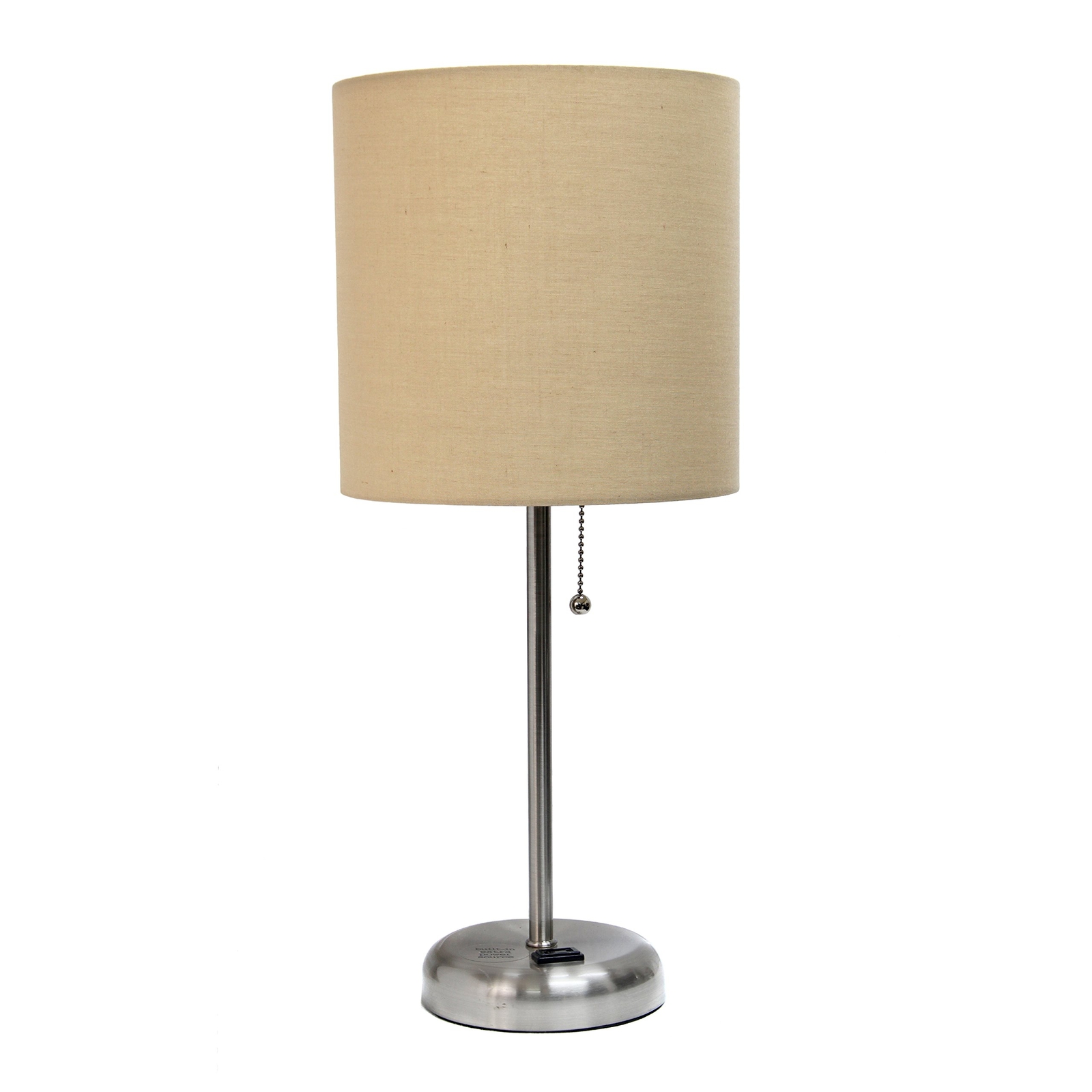 Brushed Steel Stick Table Desk Lamp with USB Charging Outlet and Drum Shade