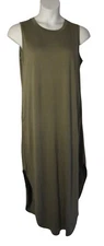 Anrabess L Olive Green Knit Sleeveless Maxi Dress POCKETS