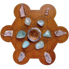 Curawood Crystal Grid Board for Stones - 10" Diameter Metatron's Cube Sacred ...