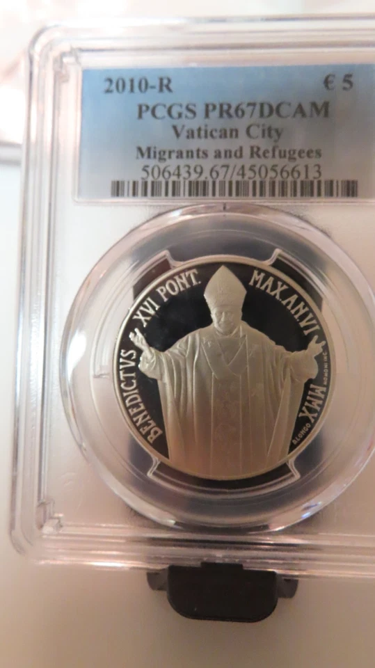 2010-R Migrants and Refugees VATICAN CITY Benedictus  Silver 5 EURO PCGS PR-67 - Image 3 of 4