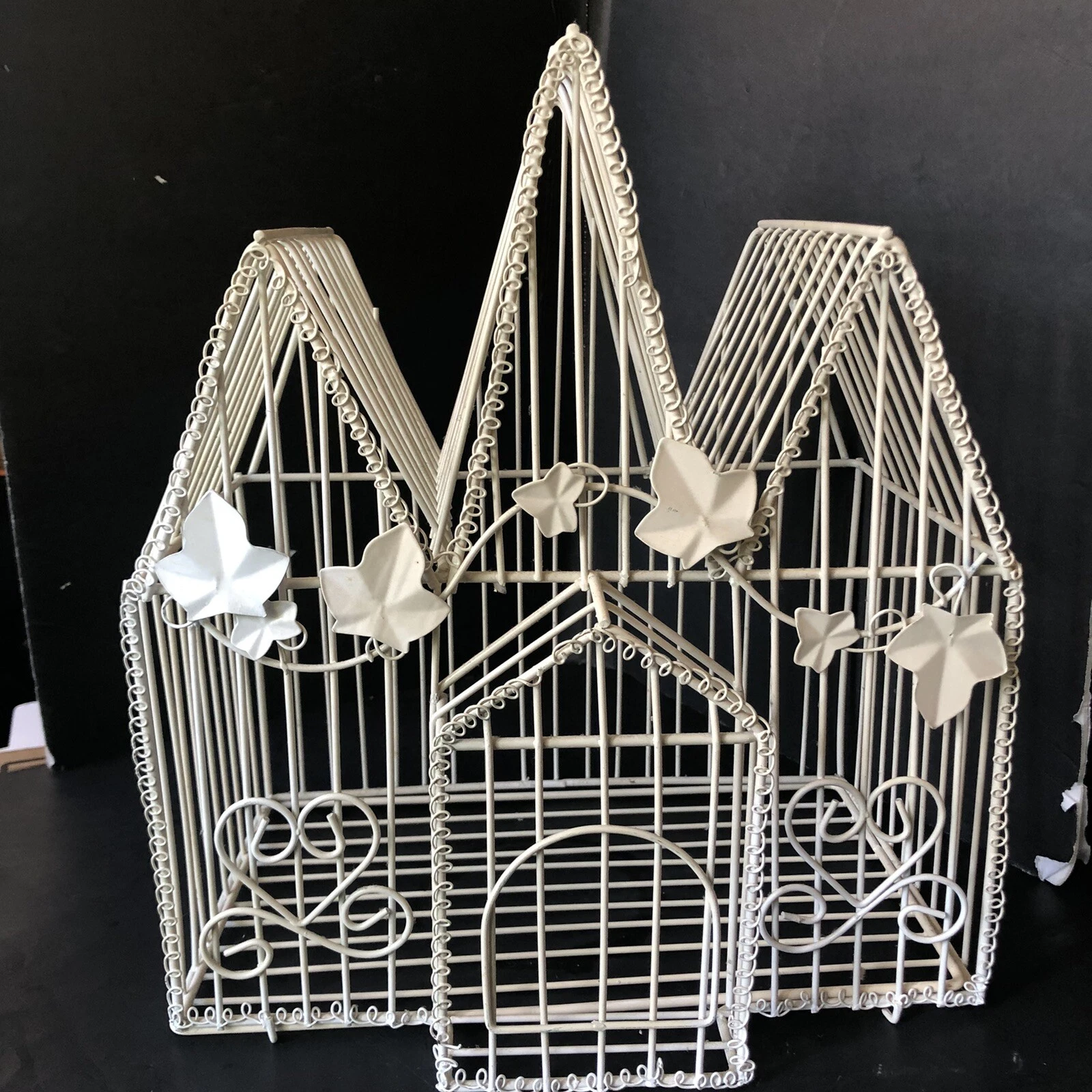 Vintage Bird Cage Wire Decor 14x13x8" Ivory