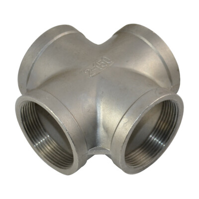 2  2 Inch NPT Threaded 4 Way Cross Coupling Connector SS 304 Pipe Fitting