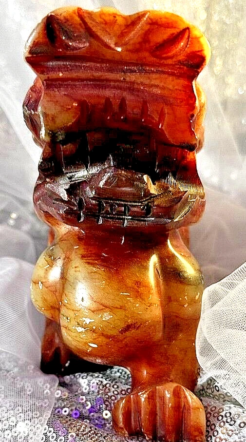 Fino Chino Grueso Tallado a Mano Rojo Sangre Foo Dog en Jade Foto 2 de 4