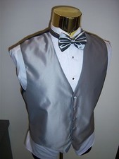New Silver Fullback Vest and Bow Tie Set - Men's Size Med