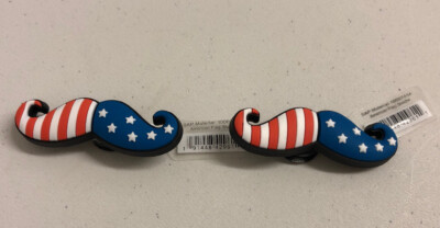 Lot Of 2 American Flag Stache Jibbitz Croc Clogs Charms 2019 Genuine New!!