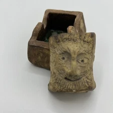 Carved Man Face Abstract Art Clay Pottery Trinket Box Artist Signed