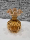 Vtg Fenton Amber Glass Beaded Ruffled Opalescent Melon Vase