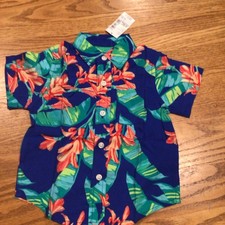 Boys Spring/ Easter / Hawaiian Print Button Down Shirt Size 12-18 Mos. NWT