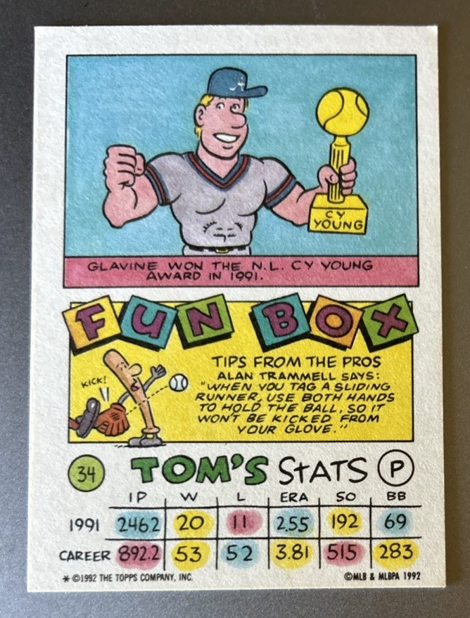 1992 Topps Kids #34 Tom Glavine Atlanta Braves - Image 2 of 2