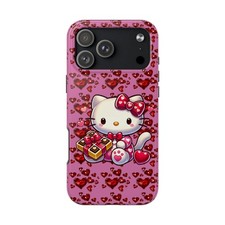 Kawaii Valentine Cat Phone Case Hearts, Chocolates, Pink