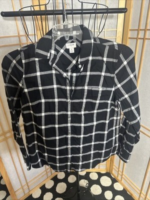J. CREW Re-Imagined Black And White Plaid Flannel Shirt Size Small EUC-MINT