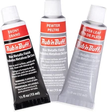 Rub N Buff Wax Metallic Finish Grey Kit - Ebony Silver Leaf and Pewter 15Ml Tube
