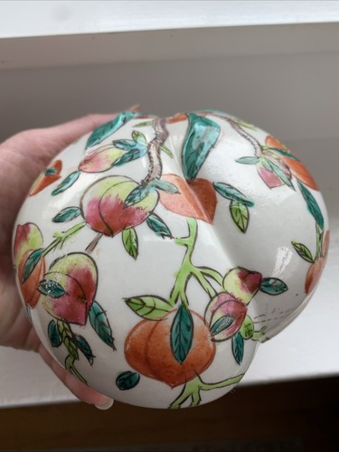 Vintage Chinese Porcelain Rose Famille Peach Box Peaches Covered Jar Dish - Picture 3 of 23