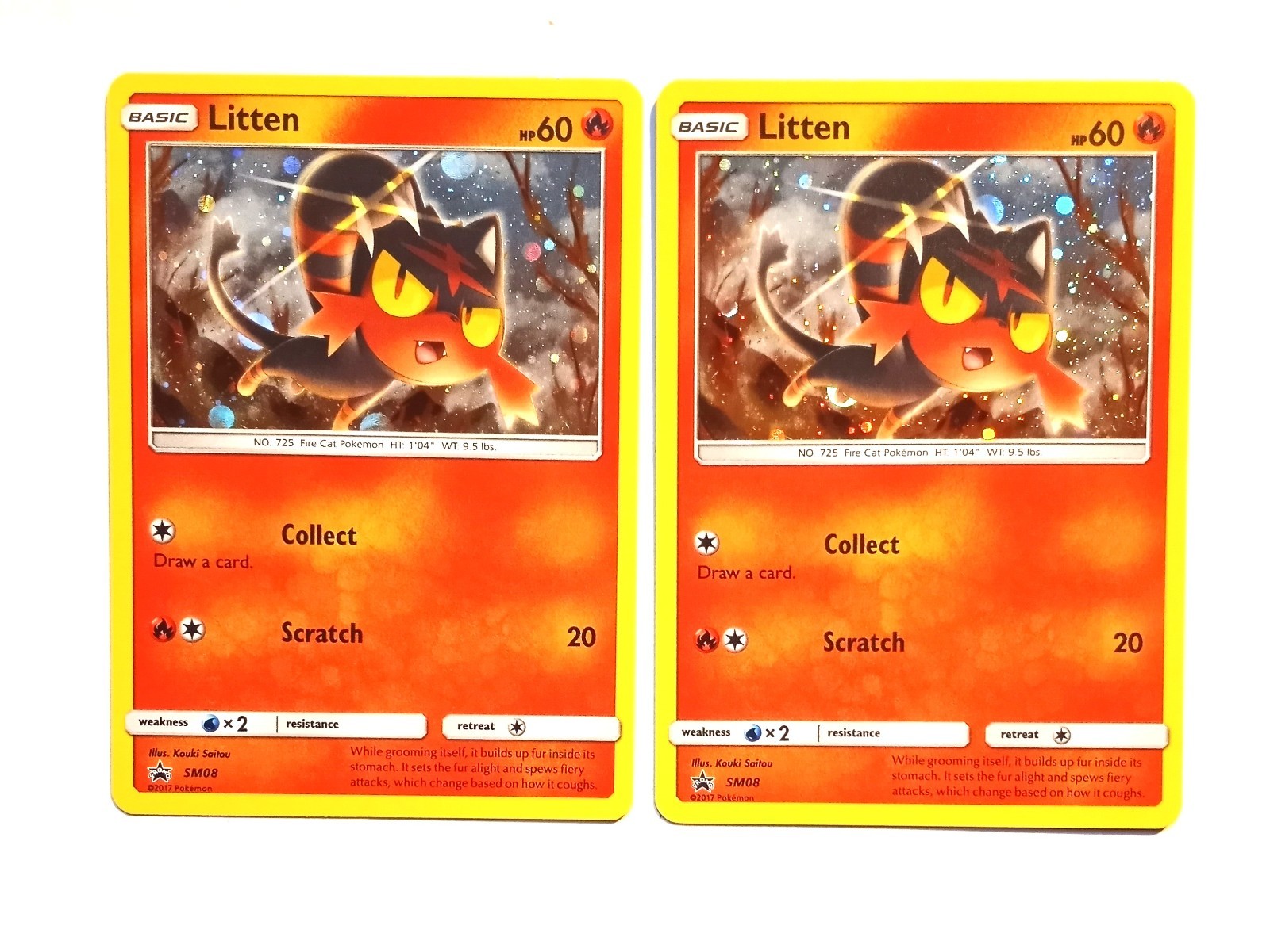 POKEMON LOT OF 2 LITTEN SM08 BLACK STAR HOLO SUN & MOON NM LP COSMOS