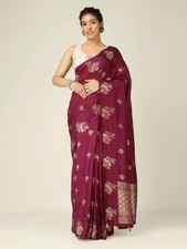 Maroon Dola Silk Saree with Floral Motifs and Traditional Zari Border
