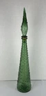 Vintage 22.5”Tall MCM Italian “Blenko Like” Genie Bottle Green  Glass Decanter.