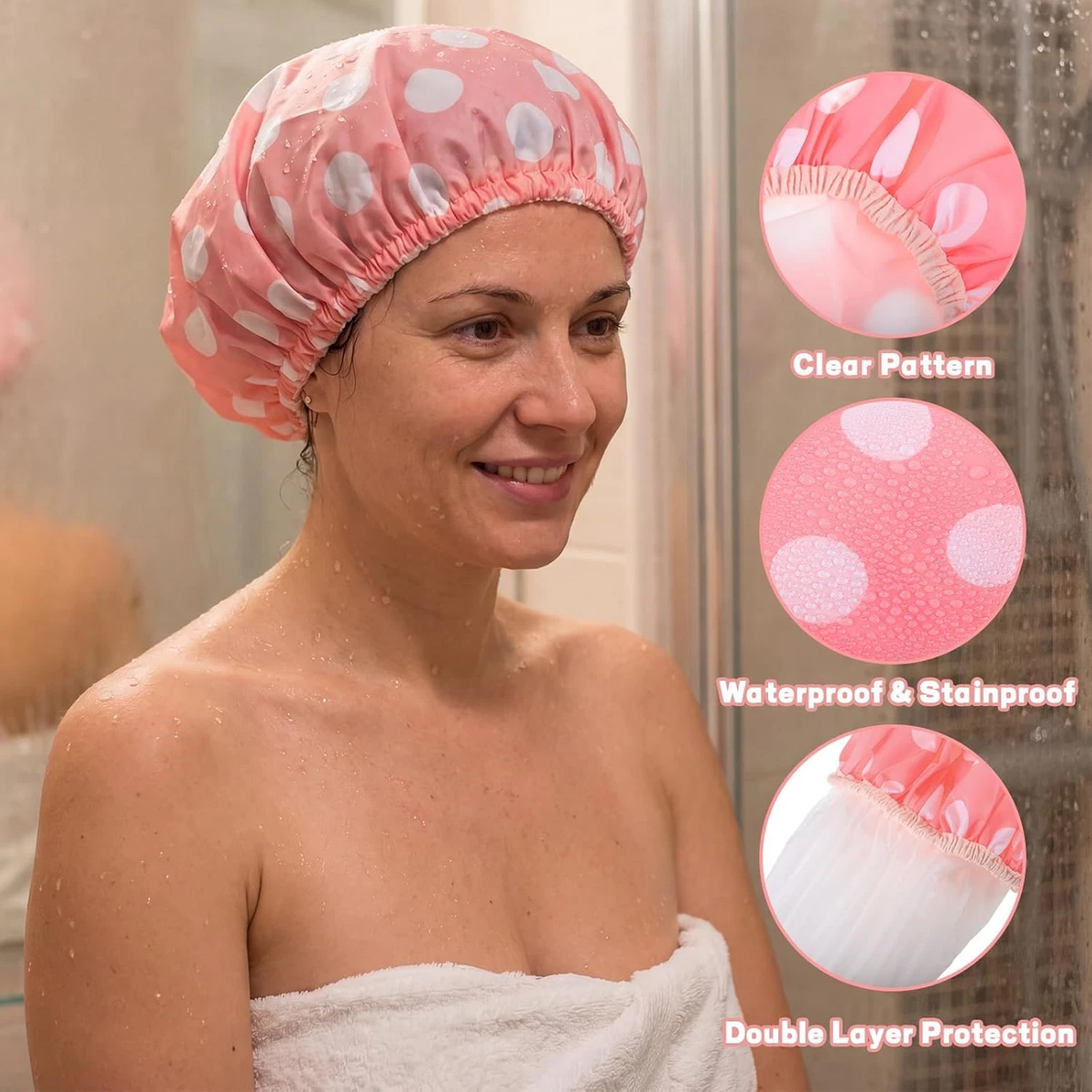 Duschhauben Wasserdicht Doppellagig 12,6 Zoll Groß 2er Pack Rosa Salbei für Frauen