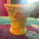 1930’s vintage Hull pottery vase wild rose with matte pink and blue finish .