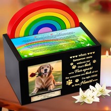 Wooden Rainbow Bridge Keepsakes Pet Urns, Handcrafted Dog/Cat Pet Urn, A Memo...