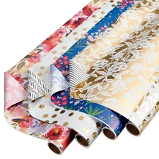 New Best American Greetings 120 sq. ft. Reversible Flower Wrapping Paper Set for