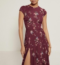 Women Reformation Round Neck Floral Short Sleeve A-line Midi Dress Size US 0