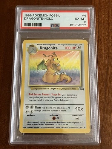 Dragonite 4/62 Fossil Holo Unlimited Pokemon TCG PSA 6