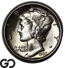 1937-S Mercury Dime, Full Split Bands, Superb Gem BU++