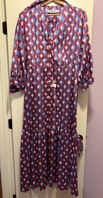 Intrend max mara Geometric Multicolor A-Line Midi Dress V-Neck 3/4 Sleeve 10
