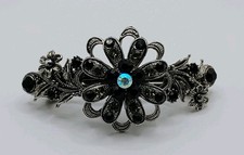Vintage CLIP PARIS Rhinestone Floral Barrette Hair Clip