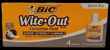 Bic White-Out Quick Dry Correction Fluid, 4/Pack 20 ml Bottles