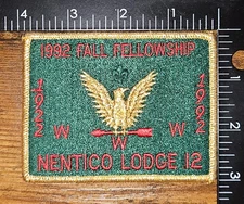 Nentico Lodge 12 1992 Fall Fellowship Boy Scout Baltimore Area WWW Patch