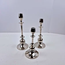 Silver Tone Metal Candlestick Holders Taper Candle Holders Set of 3 Graduated