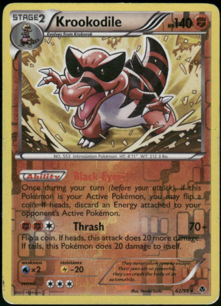 Pokemon - Krookodile - 62/98 - Emerging Powers - Reverse Holo Rare - NM/M