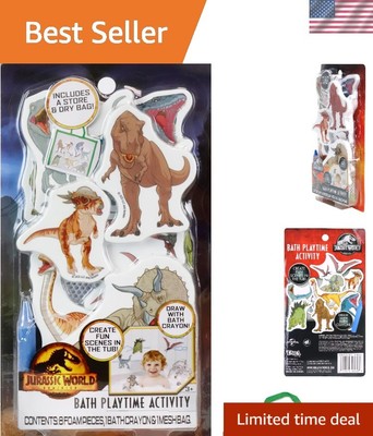 Colorful Jurassic World Bath Playtime - Foam Scenes & Crayon Included