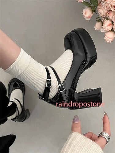 Damen Mary Jane klobige High Heels Schnalle Pumps Mädchen Mode Schuhe Sandalen - Bild 7 von 19