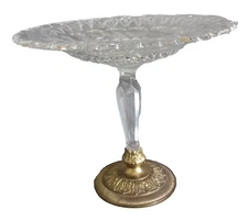 Pairpoint American Brilliant Cut Glass Tazza/Compote with Brass-Plated Base