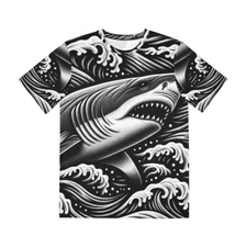 All Over Print Shirt Retro Vintage Style Great White Shark Fade Ocean Beach Surf