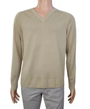 C.P. COMPANY Green Khaki Beige 100% Wool V Neck Sweater M